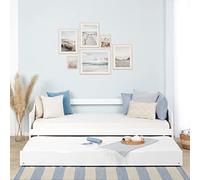 Homestyle4u Lit gigogne 90x200 cm Cadre en Bois de pin Massif Lit d'enfant avec sommier à Lattes Canapé-lit