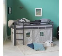 Homestyle4u Lit loftbed 90 x 200 cm gris à cadre latté en tissu motif étoiles