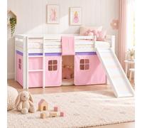 Homestyle4u – Lit mi-hauteur 2552 – Rose pâle, 2 places, bois massif, toboggan