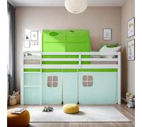 Homestyle4u Lit mezzanine, 90 x 200 cm, vert, avec protection anti-chute, échelle en bois de pin massif, sommier à lattes