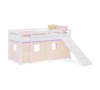 Homestyle4u Lit mezzanine avec toboggan 90 x 200 cm, blanc, lit d'enfant en bois de pin, avec rideau violet et beige, article 2950