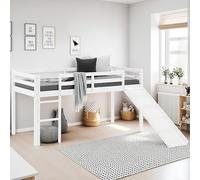 Homestyle4u Lit Mezzanine Enfant 90 x 200 cm en Bois Massif de pin Blanc avec échelle et Toboggan
