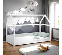 Lit enfant - HomeStyle4U - Cabane 90x200 - Bois massif - Style scandinave - Barrière de sécurité