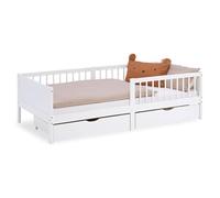 Homestyle4u Lit pour enfant, 90 x 200 cm, avec protection anti-chute, tiroirs, sommier à lattes, vert, en bois de pin, extensible