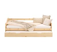 Homestyle4u Lit pour enfant avec matelas - En bois de pin massif - 90 x 200 cm - Extensible - Naturel - Avec sommier à lattes - Article 3131
