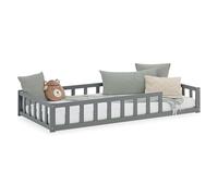 Homestyle4u Lit pour enfant, gris, avec protection anti-chute, 90 x 200 cm, lit de sol, lit Montessori à lattes, pour chambre d'enfant, article 2928