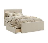 Homestyle4u Lit rembourré 140 x 200 cm avec coffre de lit et sommier à lattes, beige