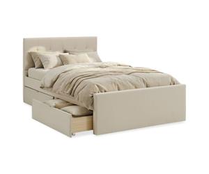 Homestyle4u Lit rembourré 140 x 200 cm avec coffre de lit et sommier à lattes, beige