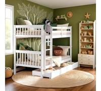 Homestyle4u, Lit superposé, pour 2 enfants, 90 x 200 cm, avec escalier et tiroir de lit, blanc, lit superposé, transformable, 2 lits d'enfant