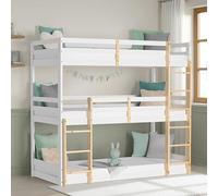 Homestyle4u Lit superposé pour 3 Enfants Lit Mezzanine 90x200 avec escalier, sommier à Lattes, Bois Blanc, Finition Naturelle | Article 2589
