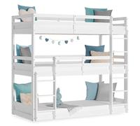Homestyle4u Lit Superposé Triple 90x200 pour 3 Enfants avec Escalier Sommier Lit Superpose 3 Places en Bois Pin Blanc