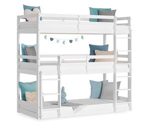 Homestyle4u Lit Superposé Triple 90x200 pour 3 Enfants avec Escalier Sommier Lit Superpose 3 Places en Bois Pin Blanc