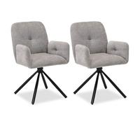 Homestyle4u Lot de 2 chaises rembourrées, pivotantes, en tissu gris clair, avec accoudoirs pivotants, structure en métal