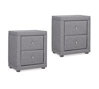 Homestyle4u Lot de 2 tables de chevet grises avec tiroirs rembourrés en tissu - Table d'appoint pour chambre à coucher - Table de chevet stable et élégante - Article 3150