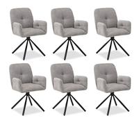 Homestyle4u Lot de 6 chaises de salle à manger pivotantes avec accoudoirs - Chaises rembourrées rembourrées gris clair, tissu, structure en métal noir, chaises de salle à manger confortables, idéales