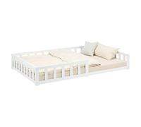 Homestyle4u Lit Montessori 3026 – 120x200 cm, bois blanc, protection anti-chute, matelas+sommier