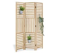 Homestyle4u Paravent 3 pièces, séparateurs de pièce, en lattes de bois naturel, 170 x 120 cm, cloison de séparation, brise-vue en bois
