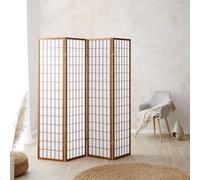 Homestyle4u Paravent 4 Panneaux Bois - Séparateur de Pièce Shoji