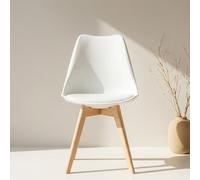 Homestyle4u Scandi 3147 Chaise de cuisine, moderne, en plastique, avec pieds en bois, chaise de salle à manger minimaliste et stable Blanc