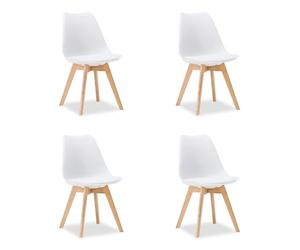 Homestyle4u Scandi Stil 3342 Lot de 4 chaises de salle à manger, en plastique, avec pieds en bois, design moderne Blanc