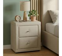 Homestyle4u Table de chevet en tissu beige sable pour chambre à coucher - Table de chevet avec 2 tiroirs rembourrés - Table d'appoint pour chambre à coucher - Table de chevet stable et élégante