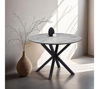 Homestyle4u Table de salle à manger 110 cm ronde grise pour 4 personnes Aspect pierre Métal Salon Table à manger Structure en métal Cuisine Salle à manger