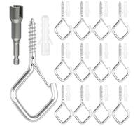Homethrive Lot de 12 crochets à visser argentés avec sécurité | Vis à crochet avec chevilles, crochet de plafond, crochet mural pour paniers de plantes, mangeoires à oiseaux