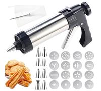 Homethrive Machine a Churros,Presse a Biscuits, Appareil a Churros,Presse à Churro Pistolet à Pâtisserie avec 16 Gabarits,8 Douilles et Poche, Seringue Patisserie pour Gâteaux Gâteaux Dessert