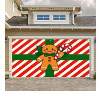 HOMETITUTE Bannière de porte de garage de Noël - 4 x 1,8 m - Thème bonhomme en pain d'épices - Décoration de Noël saisonnière - Bannières pour porte de garage extérieur - Pour décoration de garage ou