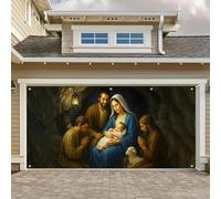 HOMETITUTE Bannière de porte de garage pour crèche de Noël - Bébé Jésus dans la mangeoire avec Mary Joseph bergers et agneau - Porte de garage pour extérieur - Bannières de garage religieuses de Noël