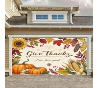 HOMETITUTE Bannière de porte de garage « Thanksgiving Give Thanks » - 4 x 1,8 m - Citrouille d'abondance - Accents de récolte - Décoration de porte d'automne - Décoration d'intérieur et d'extérieur