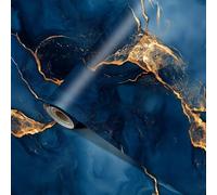 HOMETITUTE Papier peint marbré bleu foncé doré 40 x 200 cm, papier contact abstrait Energy Line autocollant amovible en vinyle pour chambre à coucher, salon, meubles, décoration d'intérieur
