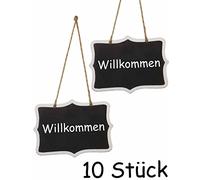 HomeTools.eu Lot de 10 plaques en Bois avec Ficelle en Jute pour accrocher des Badges nominatifs, Prix, mémo, Maison de Campagne, Maison de Campagne Vintage 10