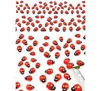 HomeTools.eu® Lot de 100 Autocollants en Bois véritable Peints Motif Coccinelle colorée