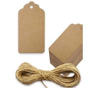 HOMETOOLS.EU® Lot de 100 feuilles de papier kraft naturel, étiquettes en papier, 4 x 2 cm, avec cordon de jute de 5 m, inscription, marron naturel