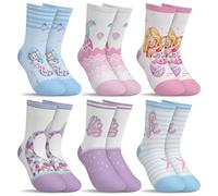 hometrixx 6 Paires Chaussettes Enfant Fille Chaussettes Basses Coton Rigolotes Hippocampe Sirène Coquillage Bleu Rose Violet Socks Kids Pour 5-8 ans