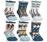 hometrixx 6 Paires Chaussettes Enfant Garçon Chaussettes Basses Coton Rigolotes Animaux de la Forêt Renard Faon Écureuil Hérisson Raton Laveur Bleu Socks Kids Pour 2-5 Ansa