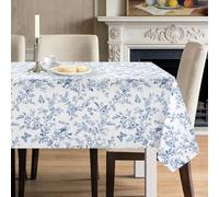 hometrixx Nappe Rectangulaire Anti Tache Fleur Bleu Floral Vintage Ferme Nappe de Table Lavable Imperméable Lavable en Machine Polyester pour Salle à Manger Jardin fête Mariage ou Maisonr,140x180cm