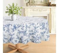 hometrixx Nappe Rond Anti Tache Fleur Bleu Floral Vintage Ferme Nappe de Table Lavable Imperméable Lavable en Machine Polyester pour Salle à Manger Jardin fête Mariage ou Maisonr,Rond 180cm