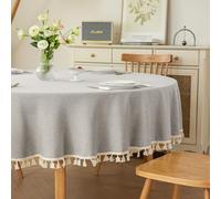 hometrixx Nappe Ronde Ø160cm - Toile Coton-Lin Imperméable Anti-Taches avec Franges (Kaki)