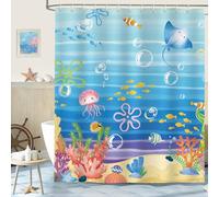 hometrixx Rideau de Douche Enfants Mer Poisson Méduse Bulles Corail 180x200 | Imperméable Polyester, Infroissable, Séchage rapide, Rideaux de Douche pour Salle de Bain, Lavable en Machine 12 Crochets