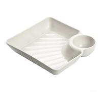 HomeVortex Assiette à raviolis carrée divisée avec compartiment à sauce - Plateau en plastique PP sans BPA pour tapas Gyoza Sushi - Base antidérapante 18,3 cm Vert (blanc)