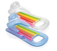 HomeVortex Chaise longue gonflable pour adulte avec accoudoirs, dossier et porte-boisson, tapis de lit flottant en vinyle pour piscine, base supérieure transparente (160 x 85 cm, couleur aléatoire)