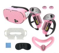 HomeVortex Coque 7 en 1 en silicone pour Meta 3S, ensemble de protection intégrale comprenant un coussinet de nez, des poignées de manette et un bouclier d'objectif, VR Gear Skin blanc (rose)