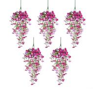 HomeVortex Fleurs artificielles à suspendre en soie - Vigne de gloire du matin - Résistante aux UV - Pour porte d'entrée, terrasse, jardin, décoration de mariage - 77 x 36 cm - Blanc et rose (violet