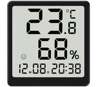 HomeVortex For Ultra For Slim Réveil numérique avec moniteur d'humidité, écran LCD affiche la date, le jour, la phase de lune, arrière magnétique pour réfrigérateur, fonctionne avec piles, (3301 noir)