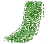 HomeVortex Guirlande de feuilles de lierre artificielles vertes à suspendre pour jardin, clôture, décoration murale, feuillage en soie résistant aux UV - 3,7 x 2,1 m