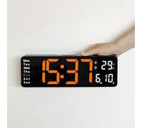 HomeVortex Horloge murale numérique de 33 cm, avec affichage de la date, grands chiffres LED, compte à rebours, alarme, mémoire de mise hors tension, horloge suspendue en plastique pour la maison