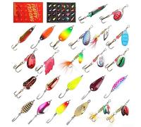 HomeVortex Kit de 24 leurres de pêche avec hameçons triples, appâts métalliques assortis pour eau douce et salée, boîte de rangement portable avec séparateurs en mousse, multicolore, 26 x 18 x 3 cm