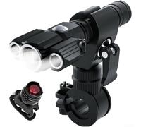 HomeVortex Lampe de vélo rechargeable par USB avec 3 LED pour phare et feu arrière, faisceau puissant de 500 lumens, pour vélo de nuit, montage flexible, pour route et montagne (E)